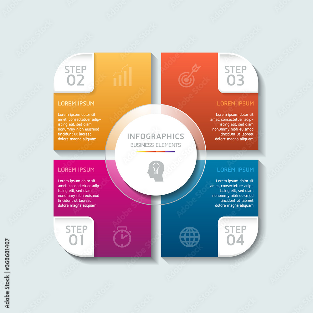 Vector elements for infographic. presentation and chart. steps or processes.
options number workflow template design.4 step. Vector elements for infographic. presentation and chart. steps or processes.
options number workflow template design.4 step.