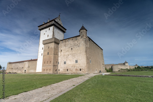 Narva, on the Narva river, at the eastern extreme point of Estonia, at the Russian border. The Narva Castle towers over the Estonian side, while Ivangorod Fortress sprawls across the Russian bank.