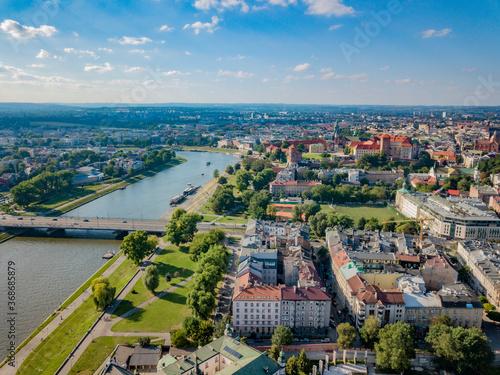 Beautiful Krakow in the sun. The Vistula and the Wawel Castle