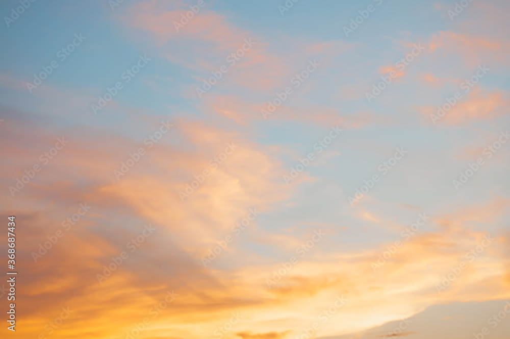 Orange sunset ,blue sky. Beautiful natural of blue sky with cloud abstract or background. Soft image.