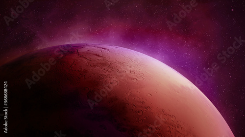 Mars on a starry space background, close-up.