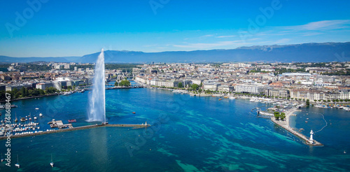 Fotografie, Obraz Aeial view over Lake Geneva in Switzerland - drone photography