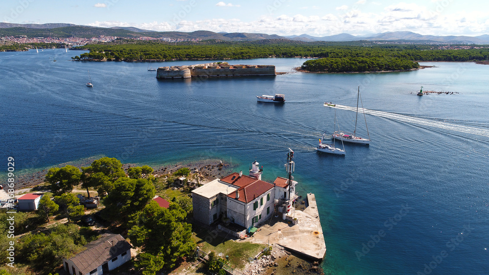 Croatia Sibenik city landscape from drone view