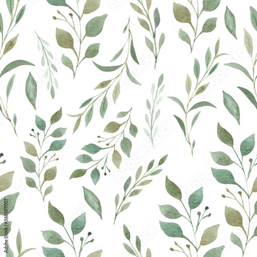 Greenery seamless pattern. Hand painted branches and leaves digital paper.