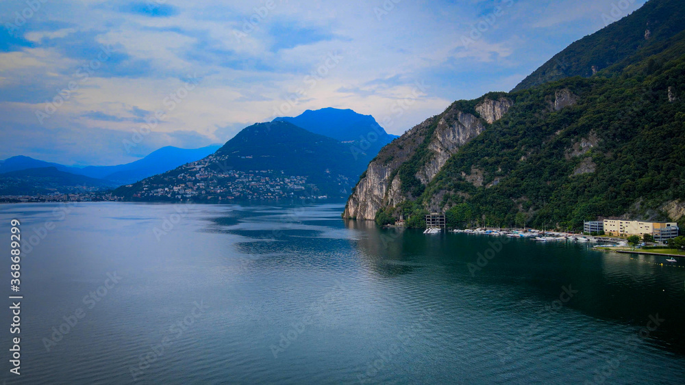 Beautiful Lake Lugano in Switzerland - evening view