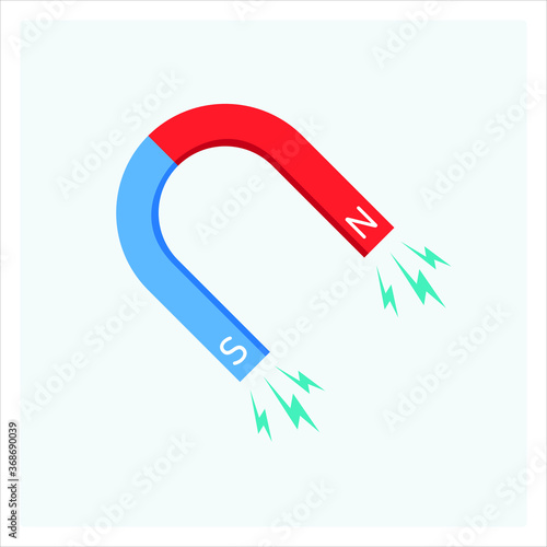 Red horseshoe magnet with magnetic power sign.  Magnetism, magnetize, attraction concept. Vector illustration