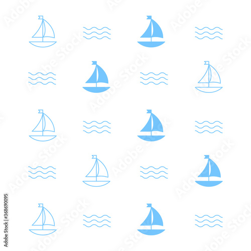 vector seamless sea pattern with cute cartoon sailing ship