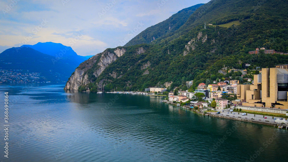 Village of Campione at Lake Lugano - aerial view