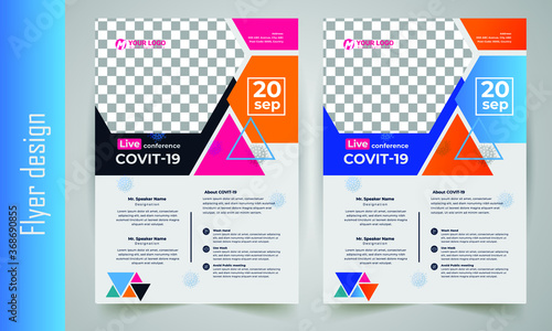 COVID-19 virtual conference flyer template design, Medical product sale, coronavirus COVID-19 flyer template, Flyer, infographic, modern layout, size A4,  Poster, Corporate Presentation, EPS 10