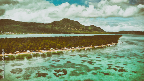 Aerial view from drone of Benitiers Island, Mauritius