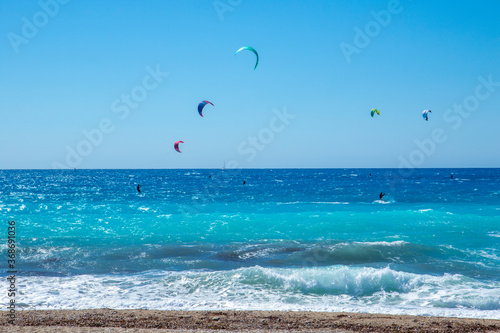 Agios Ioannis Beach In Lefkada Island Greece with kite surf