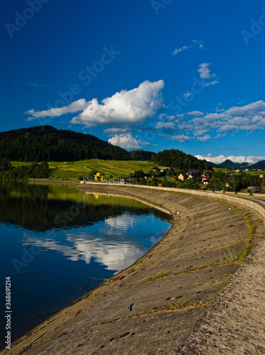 Dam in the village Sromowce Wyżne. Lake Sromowce. Pieniny. Poland