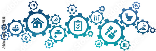 renovation / construction / repair / remodel vector illustration. Concept with connected icons related to interior design, home upgrading, diy, building work or building and plumbing.