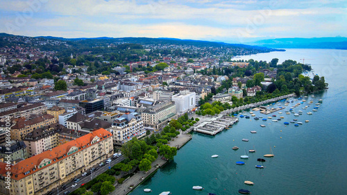 Beautiful Zurich lake in Switzerland from above - drone footage © 4kclips