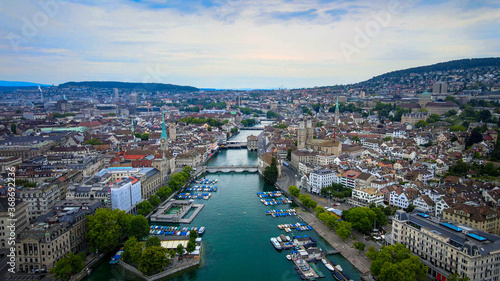 The city of Zurich in Switzerland from above - drone footage