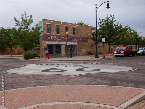 The famous corner along Rt 66 in Winslow, Arizona photo
