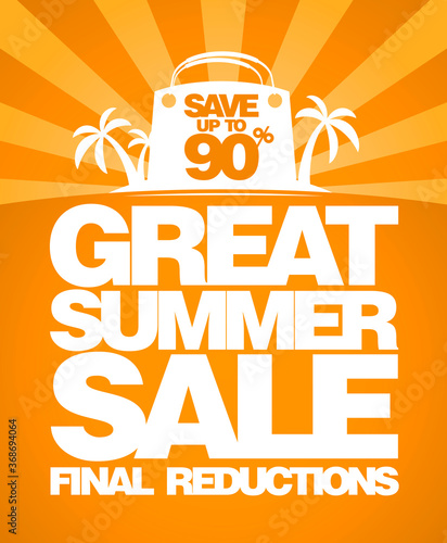 Great summer sale, final reductions vector poster design concept with shopping bag