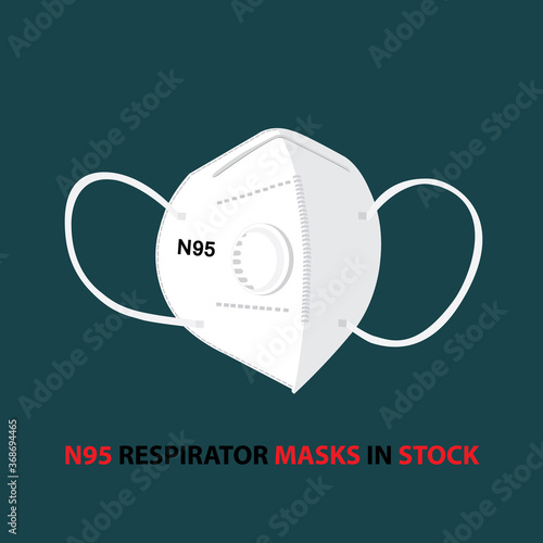 Clean vector graphic design of n95 respirator face mask for print, web or other uses