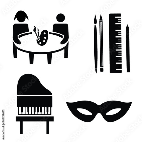 Fine arts icon set in black