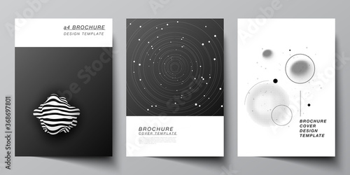 Vector layout of A4 format cover mockups design templates for brochure, flyer layout, booklet, cover design, book design, brochure cover. Tech science future background, space astronomy concept.