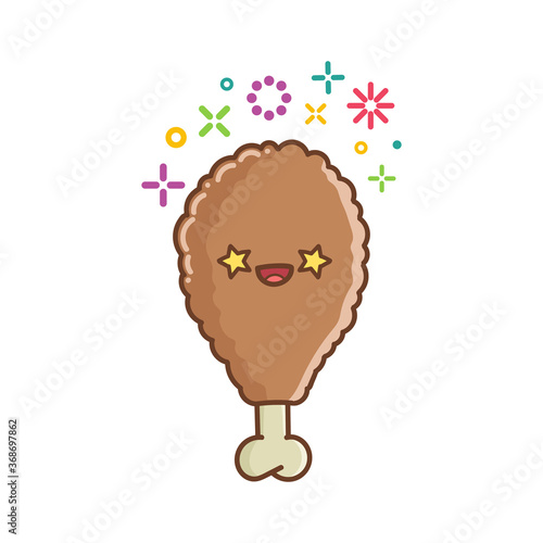kawaii fried chicken drumstick icon cartoon illustration