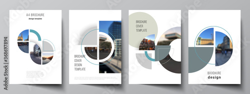 Vector layout of A4 cover mockups design templates for brochure, flyer layout, booklet, cover design, book, brochure cover. Background with circle round banners. Corporate business concept template.