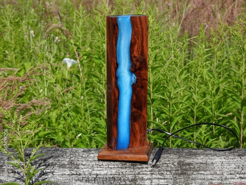 Lamp made of solid wood sucupira and epoxy resin photo