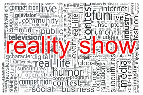 Reality show word cloud isolated on a white background