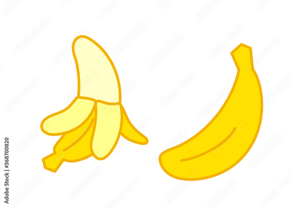 皮をむいたバナナと普通のバナナ