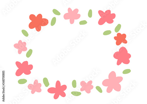 北欧風ピンクのお花と葉の手描きフレーム