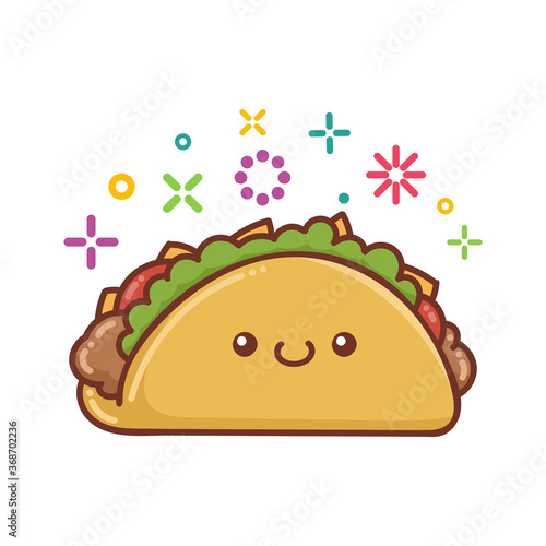 kawaii smiling mexican taco icon cartoon illustration