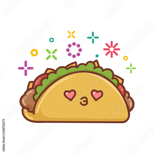 kawaii smiling mexican taco icon cartoon illustration