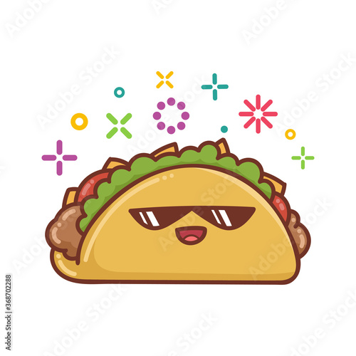 kawaii smiling mexican taco icon cartoon illustration