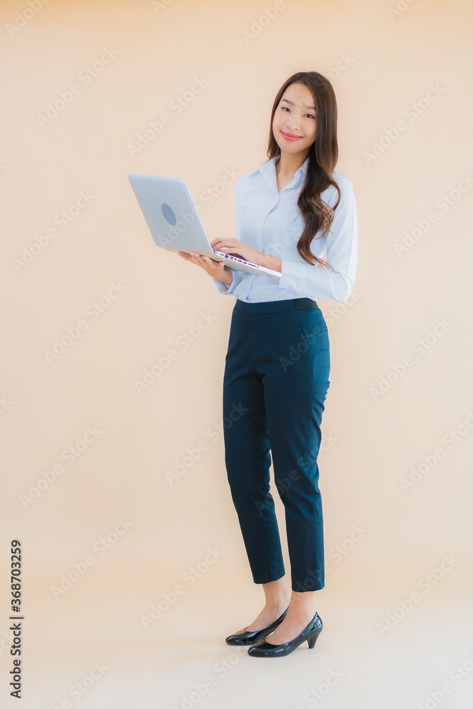 Portrait beautiful young asian woman with computer laptop Portrait beautiful young asian woman with computer laptop