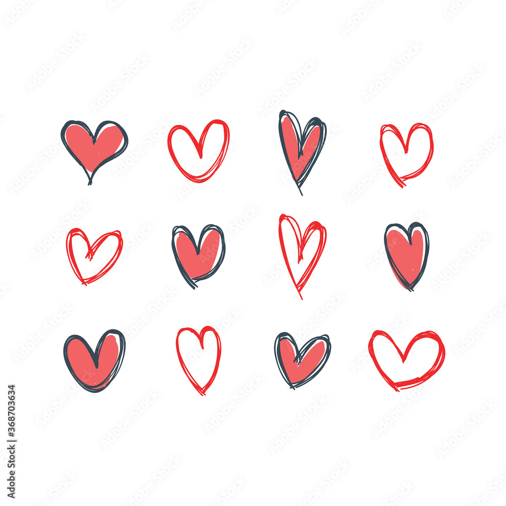 Heart doodles collection. Hand drawn hearts. Vector illustration set. Heart doodles collection. Hand drawn hearts. Vector illustration set.