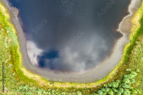 Aerial view of partly dried out lake with reflection of the sky, Netherlands photo