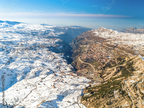 Aerial view of Qannoubine Valley, Bsharri, North Lebanon photo