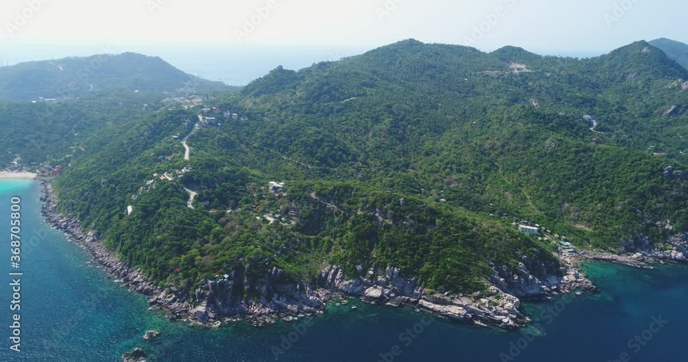 Aerial Panoramic Island Scenery Rocky Chain View. Paradise Mountains Landscape Clear Ocean Water Bay Scenery. Deep Wood Wild Nature Habitat Crystal Sea Ripples Natural Environment Thailand 4K Aerial Panoramic Island Scenery Rocky Chain View. Paradise Mountains Landscape Clear Ocean Water Bay Scenery. Deep Wood Wild Nature Habitat Crystal Sea Ripples Natural Environment Thailand 4K