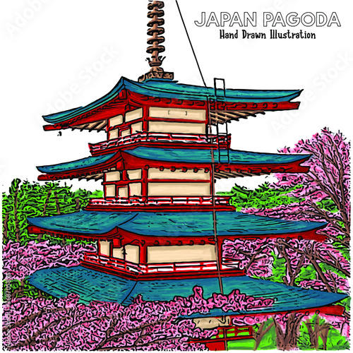 Hand drawn japan pagoda illustration