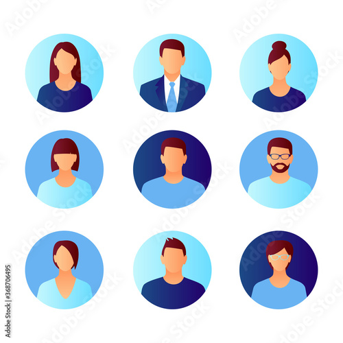 Avatar profile icon set including male and female.