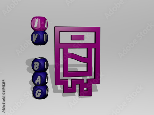 Vászonkép 3D graphical image of IV BAG vertically along with text built around the icon by metallic cubic letters from the top perspective