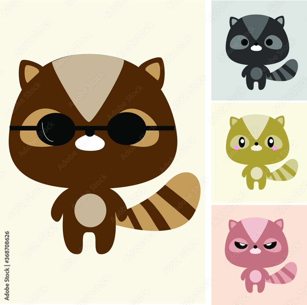 cute raccoon cartoon vector set cute raccoon cartoon vector set