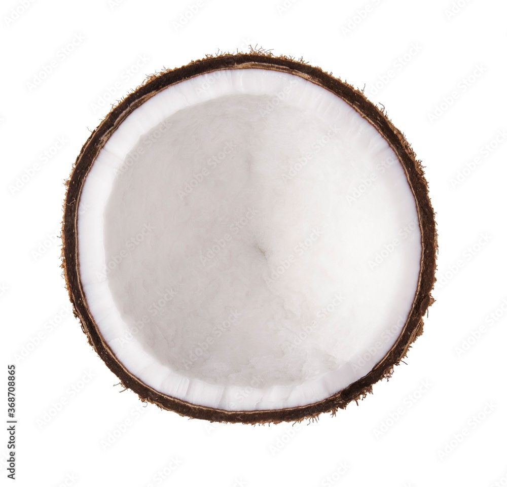 Ripe coconut with leaves isolated on white background Ripe coconut with leaves isolated on white background