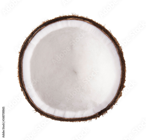 Ripe coconut with leaves isolated on white background
