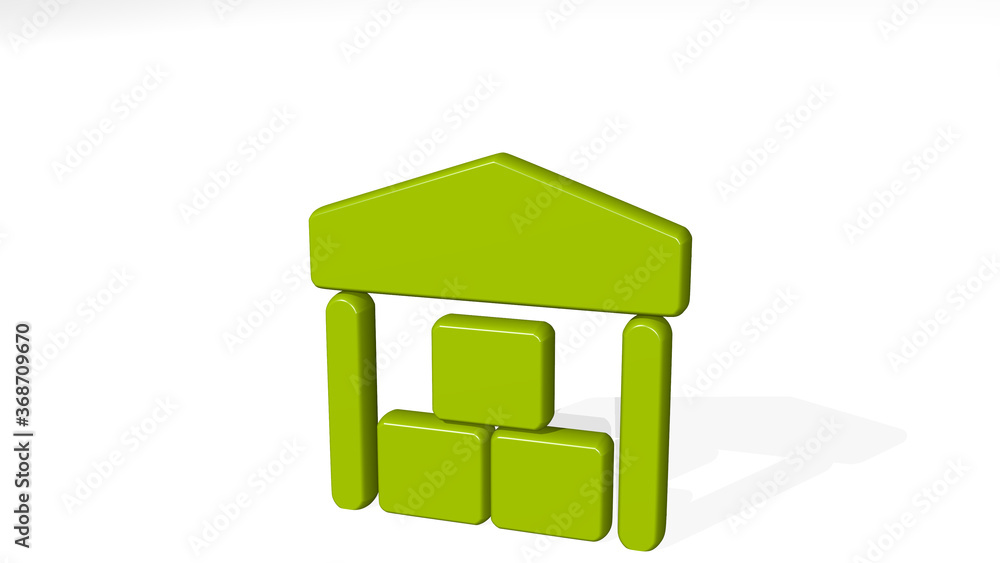 WAREHOUSE STORAGE stand with shadow. 3D illustration of metallic sculpture over a white background with mild texture. business and building WAREHOUSE STORAGE stand with shadow. 3D illustration of metallic sculpture over a white background with mild texture. business and building