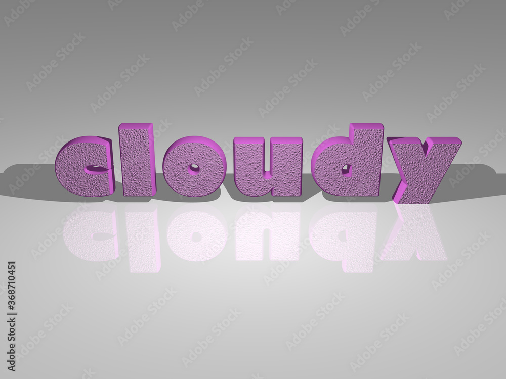 Fototapeta premium Colorful cloudy written with 3D illustration from a front perspective, ideal image for conceptual and visual display. sky and blue