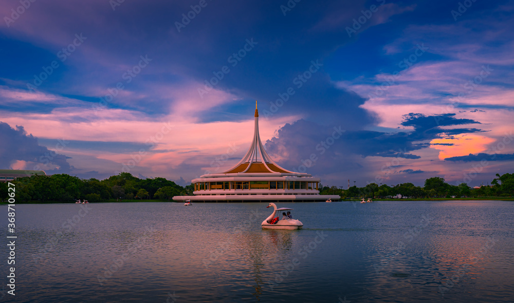  Evening freshwater lake of Suan Luang Rama IX (9) Public Park at Bangkok, Thailand.