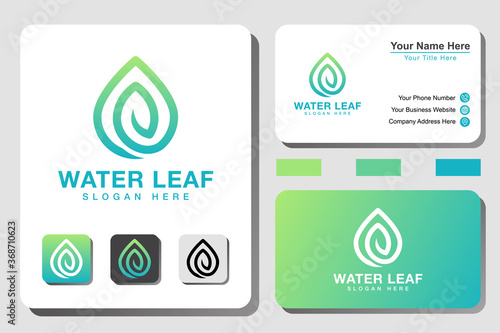 modern Water leaf line art gradient logo with business card design