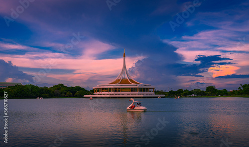  Evening freshwater lake of Suan Luang Rama IX (9) Public Park at Bangkok, Thailand. photo