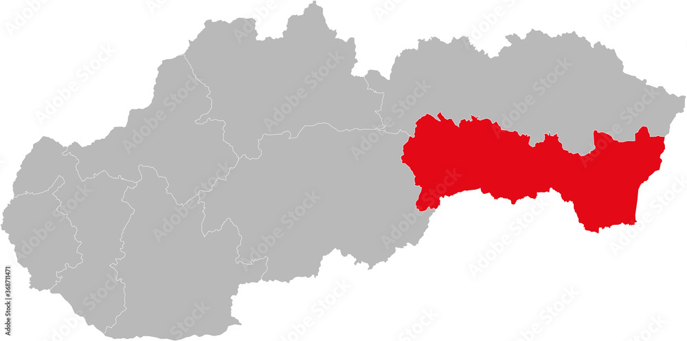Kosice Region isolated on Slovakia map. Gray background. Backgrounds and Wallpapers.